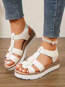 2026 New Women's Crocodile Embossed Thick Sole Hook And Loop Platform Sandals, Summer Outdoor Non-Slip Casual Slippers - White - View 3