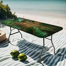 1pc Palm Leaf Wood Grain Elastic Tablecloth, Suitable For All Seasons, Great For Party, Kitchen, Dining, Indoor And Outdoor Use - A - View 15