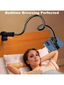حامل هاتف مرن بذراع طويلة وتصميم مشبك، مناسب للسرير والمكتب والرأس، متوافق مع iPhone 15 Pro Max/11/12/13/14 وأكثر - أسود 1 قطعة - مشاهدة 5