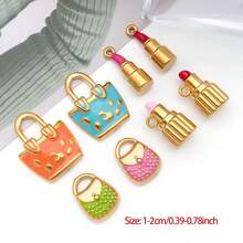 2 chiếc mặt dây chuyền hình son môi bằng thép không gỉ mạ vàng, tráng men, tự làm phụ kiện trang trí vòng cổ, vòng tay. - Nhiều màu - Xem 3