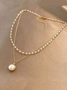 1 chiếc vòng cổ nữ đeo hàng ngày, dự tiệc, ngày Valentine, mặt dây chuyền đính ngọc trai giả nhiều lớp, màu vàng thanh lịch. - Nhiều màu - Xem 7