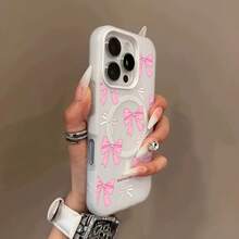 2026Una funda para teléfono: Lazo Rosa, Funda Minimalista con Aspecto de Piel en Colores Macaron, Funda Magnética de Doble Uso para Carga Inalámbrica, Regalo de Halloween, Año Nuevo, Navidad, Pascua, para la Familia, Adecuada para iPhone - Morado - Ver 2
