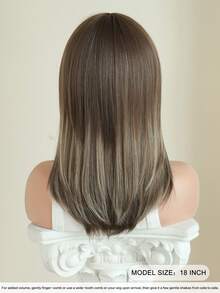 7JHH WIGS 高光暖棕色混米色层次感假发，女士款，18英寸优雅齐肩直发，带刘海，自然柔软耐热蓬松无胶合成纤维假发，适合日常佩戴，新手假发配件，母亲节礼物 - 亞麻棕 - 查看 5