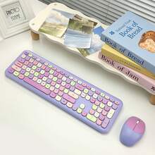 Juego de teclado y ratón inalámbricos Mofii 666, diseño redondo ultra delgado y lindo, adecuado para escribir en casa/oficina, teclado inalámbrico para portátil para MacBook y (no compatible) - Morado - Ver 11