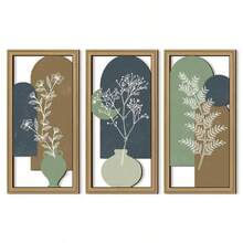 3 PiecesBohemian-Style Wooden Home Decor, Abstract Plant Wall Hanging With Openwork Pastoral Design, Suitable For Living Room, Bedroom, Study, Balcony, And Bathroom Home Decoration - Multicolor - View 4