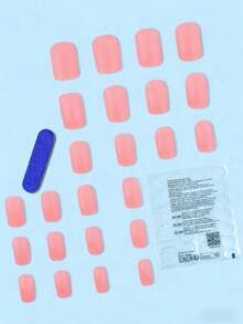 24pcs Short Square Pink Solid Color Nail Art Set, Suitable For Party, Wedding Or Daily Wear Press On Nails - Baby Pink - View 3