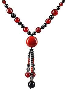 1 chiếc mặt dây chuyền dây chuyền áo len bằng đá mã não đỏ đen dành cho nữ - Đỏ - Xem 3