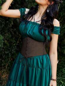 1 chiếc phụ kiện phong cách Phục Hưng, thắt lưng ren xuyên thấu màu nâu cà phê, corset gợi cảm phù hợp cho tiệc Halloween hoặc phối cùng trang phục hàng ngày. - Cà phê nâu - Xem 6