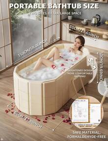 Ortable Bathtub Ice Bath Tub - Foldable Collapsible Bathtub For Adult, 47"Lx22"Wx20"/59"Lx22"Wx20" Roomy Size, Hot SPA Cold Plunge Tub Freestanding Bathtub White - White - View 2