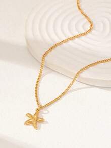 1pc Elegant Starfish Pendant Necklace, Summer Beach Style (For Women) - Vàng - Xem 2
