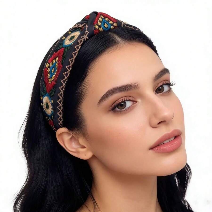 1 chiếc băng đô thêu dành cho nữ, băng đô thời trang cổ điển. - màu đen - Xem 1