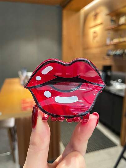 1个性感红唇发夹，中号亚克力材质 - 防滑稳固夹子，唇形，优雅可爱的发饰，时尚设计，适合女性使用，情人节完美礼物。