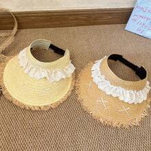 1顶女士草编遮阳帽，大帽檐防紫外线沙滩帽，透气轻便可折叠，夏季旅行户外必备，修饰脸型设计 - 遮陽帽 - 查看 1