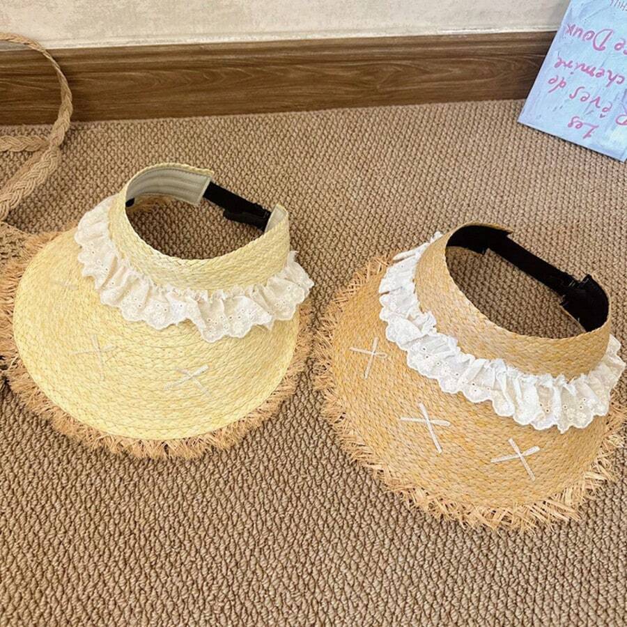 1顶女士草编遮阳帽，大帽檐防紫外线沙滩帽，透气轻便可折叠，夏季旅行户外必备，修饰脸型设计 - 遮陽帽 - 查看 1