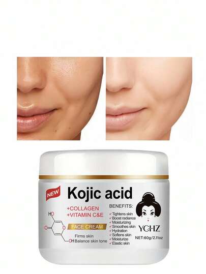 曲酸保湿霜——蕴含透明质酸、维生素C和E、烟酰胺和胶原蛋白——提亮肤色，紧致肌肤。这款美白霜可淡化色斑，男女皆宜。60克