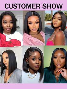 180% Density Human Hair Short Straight Bob Wig, 4x4 Seamless Lace Top, Natural Hair Wig For Women - Natural Black - View 5