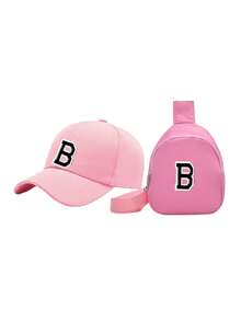 2pcs/Set Kids Baseball Cap & Mini Backpack, Outdoor Sun Hat With Strap For Boys & Girls, UV Protection, Ages 3-12 - Pink - View 8
