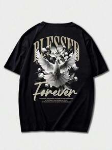 Men's Simple And Versatile Graphic Print Short Sleeve T-Shirt - 黑色2 - 查看 3