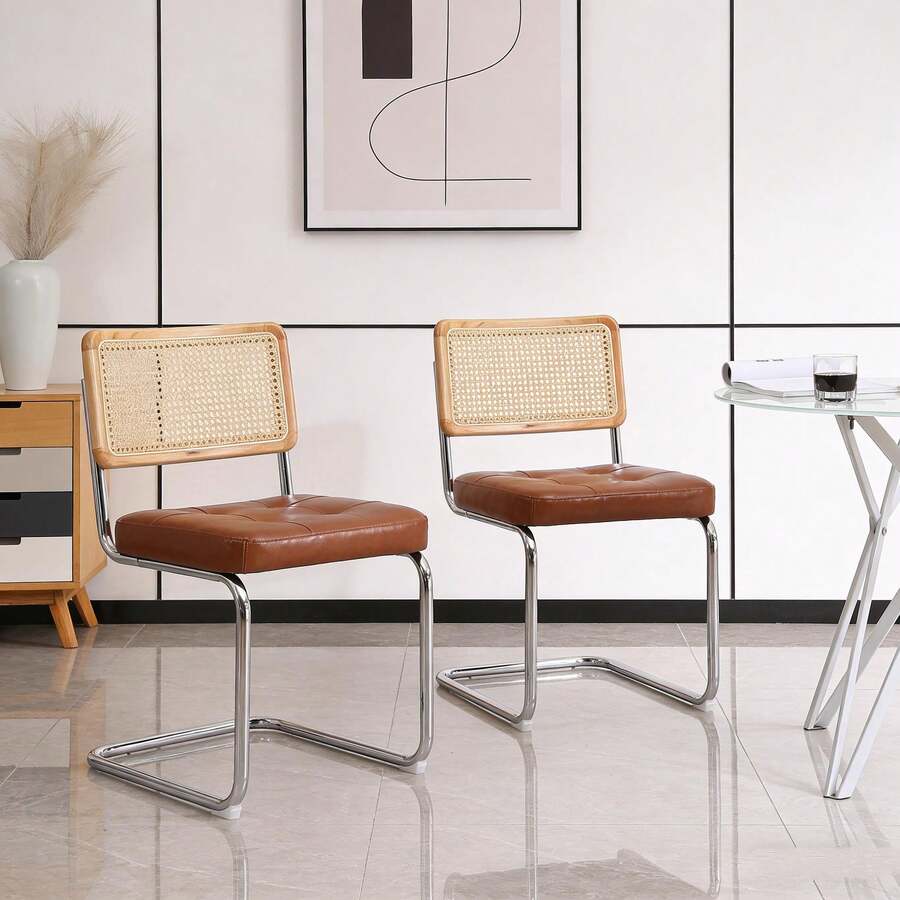 Dining Chairs - Brown + PU Leather + Foam - View 1