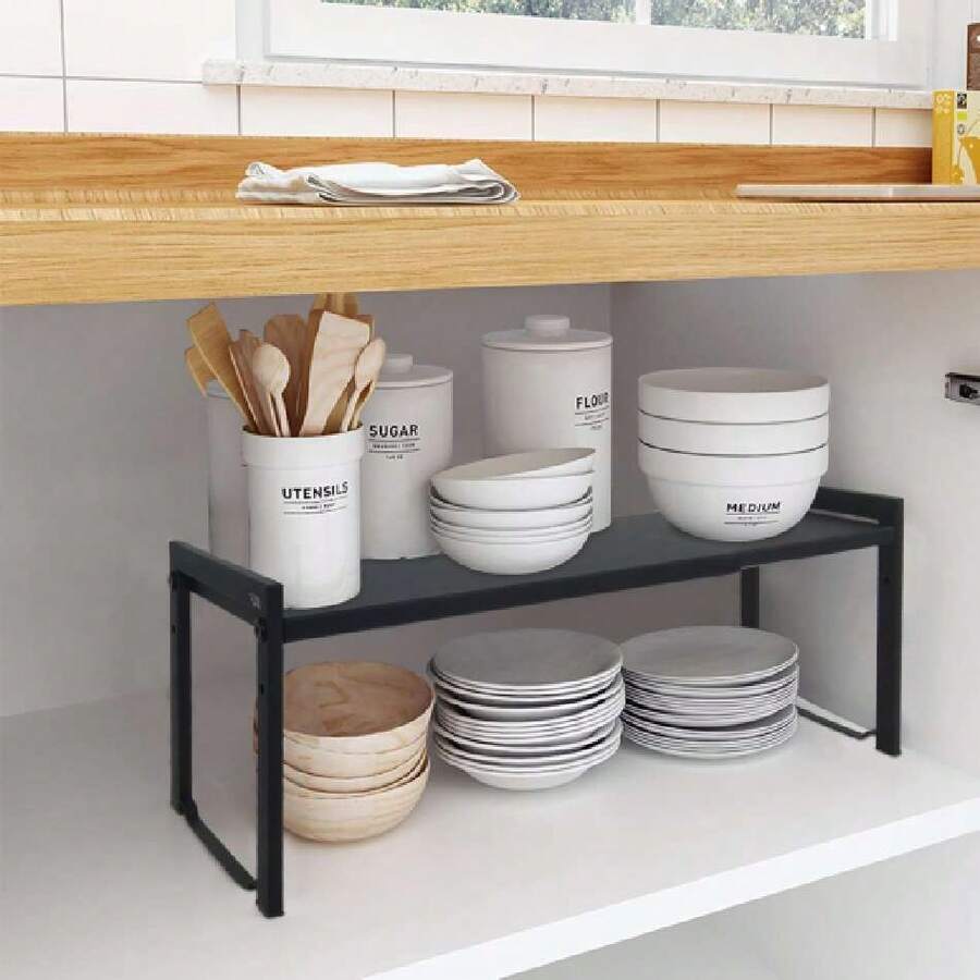 Expandable Cabinet Shelf 13.8~26 Inch (L), Stackable Kitchen Shelf Organizer, Durable Metal Sink Countertop Storage Pantry Rack (2 Black S), 44579756 - Dusty Pink - View 1