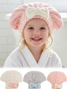 1pc Coral Fleece Bow Princess Hat, Absorbent Quick-Drying Hair Turban, Suitable For Long And Thick Hair, For Children And Teenagers - 1PC - View 1