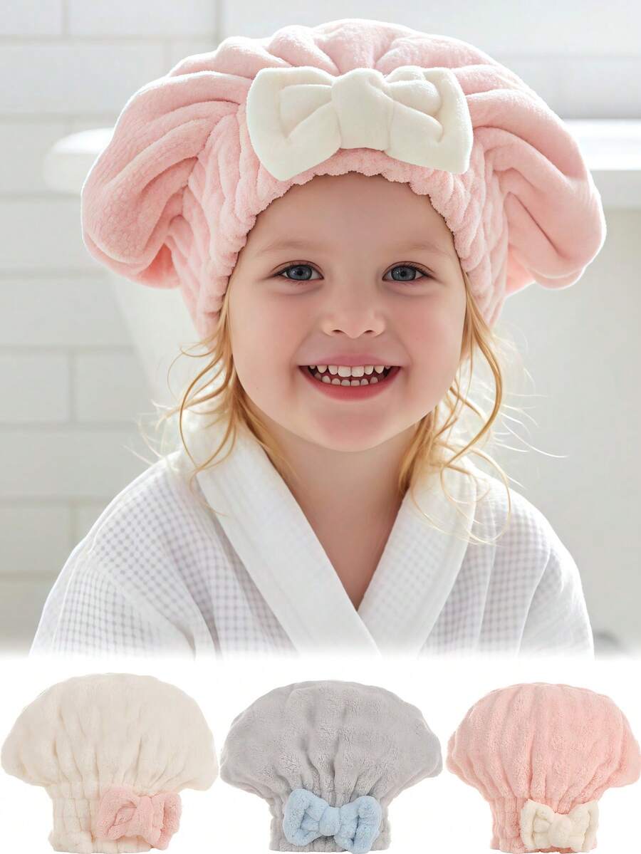 1pc Coral Fleece Bow Princess Hat, Absorbent Quick-Drying Hair Turban, Suitable For Long And Thick Hair, For Children And Teenagers - 1PC - View 1