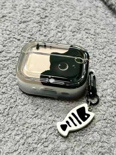 Cute Black Cat Pattern Earphone Protective Case, Suitable For 1/2/3/4/Pro/PRO 2 And New Pro 3 Series, With Fish Bone Pendant