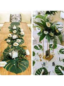 50pcs Large Artificial Palm Leaves, Green Palm Leaf Party Decorations, Tropical Theme Tabletop Decor, Hawaiian Style Leaf Decor, Safari Style Leaf Decor - Green - View 6