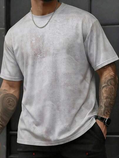 Men's Casual Fashion Street Daily Commute Grey Faux Washed Finish Loose T-Shirt,Christian Gift