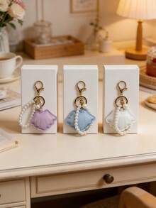 Seashell Keychain, Pearl Pendant, PU Leather Keychain, Bag Charm, Car Keychain, Sweet Style, Exquisite Accessory, Portable Anti-Lost, Cute Gift, Macaron Color Seashell Keychain, Holiday Gift - Multicolor - View 7