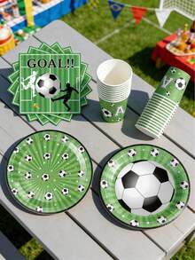40pcs/Set Football Theme Party Tableware Set Includes Paper Plates, Paper Cups And Napkins, Suitable For Football Theme Party - Multicolor - View 3