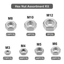 Bestselling 227pcs Metric Hex Nuts Assortment Kit M3 M4 M5 M6 M8 M10 M12, 304 Stainless Steel 18-8 External Hex Nut Set Hex Screw Nuts Hardware Nuts Producto Tendencia - B - 查看 3