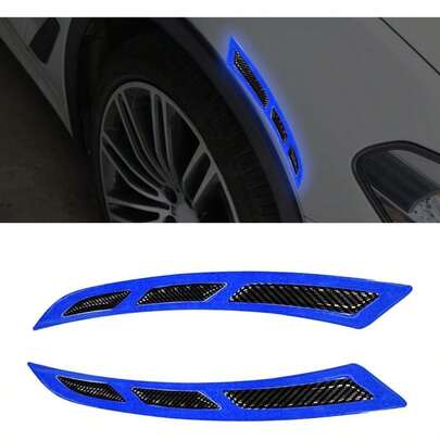 2 piezas Pegatinas reflectantes para parachoques de coche YoRise, pegatinas de fibra de carbono para marcadores laterales, protectores adhesivos para puertas de coche, tiras reflectantes de para guardabarros de ruedas de automóvil (azul)