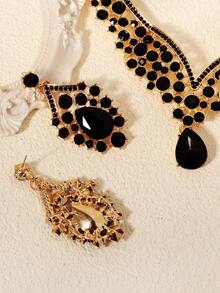 Bộ trang sức cưới 3 món dành cho nữ gồm dây chuyền và bông tai, phụ kiện dự tiệc thanh lịch. - màu đen - Xem 9