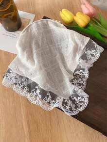 1pc Lace Trim Triangular Headband, Elegant Headscarf Hair Accessory - Beige - View 5