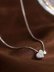 1 chiếc dây chuyền mặt hình trái tim lấp lánh, thiết kế tối giản thanh lịch, dễ dàng phối hợp đeo hàng ngày, thích hợp làm quà tặng Ngày Valentine cho phụ nữ. - Bạc - Xem 6