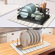 1 pieza Estera de secado rápido para platos, Almohadilla absorbente de gel de sílice, Estera de almacenamiento para encimera de cocina con absorción de agua, Rejilla enrollable para secar platos, Almohadilla antideslizante para el lado del fregadero - Multicolor - Ver 8