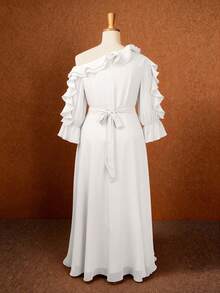 Đầm dài dáng chữ A tay loe xếp ly tay dài, hở vai, chất liệu chiffon, họa tiết hoa 3D, cỡ lớn, gợi cảm dành cho phụ nữ châu Phi của AOMEI, thích hợp dự đám cưới, tiệc sinh nhật và các dịp khác. - trắng - Xem 9
