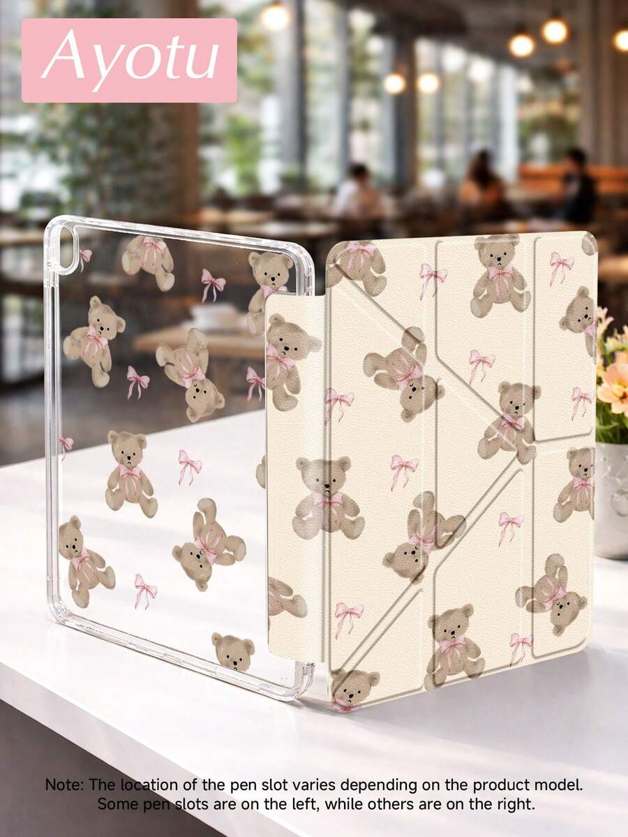Ayotu Ốp bảo vệ dạng gập có chân đế hình gấu và bướm dành cho iPad A16, Air 8(M4) 2026 (11 inch), Air 8(M4) 2026 (13 inch), Pro 13 12.9 11, Air 11 13, Mini, Air 11 inch, Kindle (thế hệ thứ 11 - ra mắt năm 2024), Kindle Paperwhite thế hệ thứ 12 năm 2024
