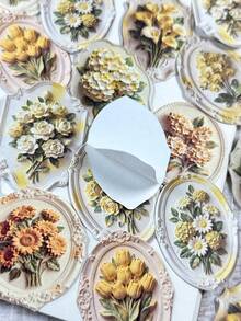 20pcs/Pack Vintage Embossed Floral Stickers, Handmade Wax Seal Style DIY Scrapbooking Decorative Stickers For Album, Diary Scrapbook Supplies - Pumice Flower Messenger - View 3