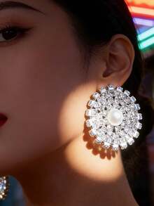 Bông tai dáng giọt nước tròn lớn đính pha lê và ngọc trai, bông tai mặt dây chuyền đính đá sang trọng, quà tặng thời trang cho phụ nữ, thích hợp cho tiệc cưới. - Nhiều màu - Xem 7