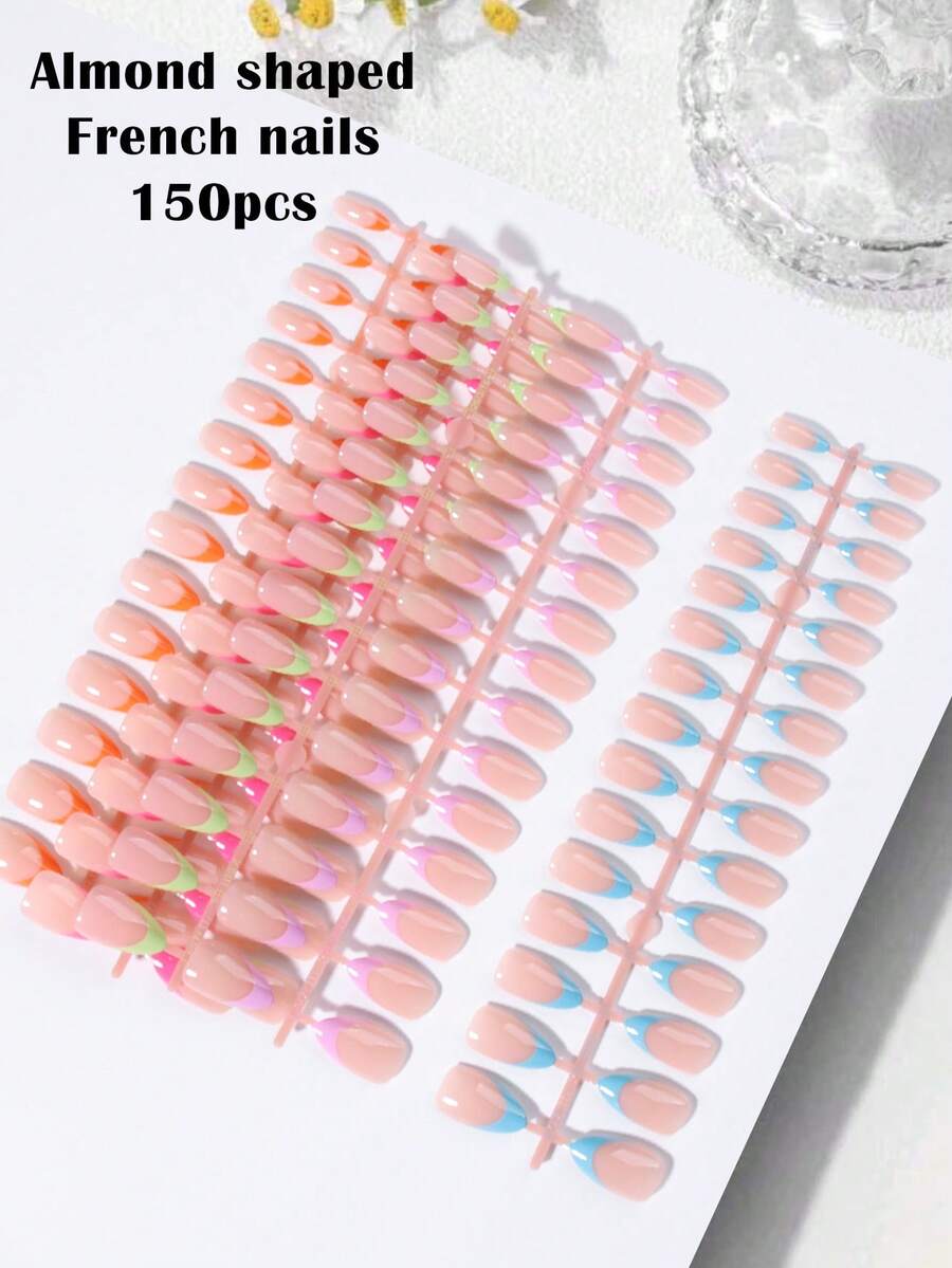 150 miếng (5 màu) Móng giả kiểu Pháp hình hạnh nhân dài, thiết kế tối giản, bộ móng giả acrylic hình hạnh nhân dài vừa vặn hoàn hảo, bao gồm: 1 miếng gel dẻo và 1 dũa móng, móng kiểu Pháp màu hồng, móng kiểu Pháp màu xanh dương, móng kiểu Pháp màu cam, móng kiểu Pháp màu xanh lá cây. - Nhiều màu - Xem 1