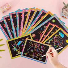 DIY Scratch Art Toy Set, Magic Painting Paper With Scratch Pen & Wooden Pencil, Creative Coloring Craft Kit, Fun Art Gift For Children - Color - View 1