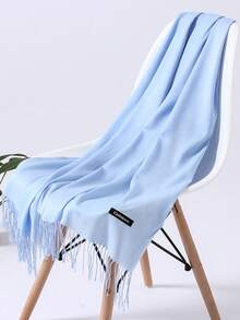 1条女士纯色绒面涤纶围巾，休闲纯色羊绒粉色围巾，适合初冬和晚秋保暖 - 白色 - 查看 6