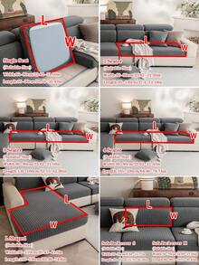 1件装毛绒提花防滑沙发座垫套，柔软亲肤，防宠物抓挠，弹性设计，适用于L型沙发和1/2/3/4座沙发，四季皆宜（单独出售） - 深灰色 - 查看 4