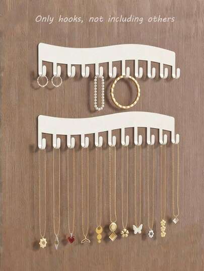 Soporte de pared para collares, organizador de joyas autoadhesivo sin perforación para collares, pulseras, llaves y toallas, sin perforación - Estante de pared con 11 ganchos, juego de tiras adhesivas, soporte de almacenamiento sin daños para dormitorio, baño, entrada, armario, tocador, ideal para mujeres, niñas, amantes de la joyería - Esencial para comenzar la escuela, regalo perfecto para el Día de la Madre, artículos esenciales de verano, decoración navideña y organización diaria