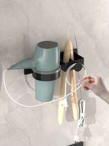 1个壁挂式吹风机及造型工具收纳架 - 无需钻孔，节省浴室空间，可放置吹风机、直发器和卷发棒 - 黑色 - 查看 7