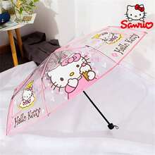 SANRIO 这款可爱的三丽鸥Hello Kitty透明自动折叠伞，采用8根铁质伞骨，搭配塑料伞面和伞柄，休闲时尚。可折叠的透明伞面印有卡通图案。非常适合夏季消暑，是海滩、旅行、母亲节礼物、花园、夏季郊游、毕业典礼、庆祝毕业、徒步旅行等各种场合的理想之选。它是一款必备的便携物品，也是送给自己、朋友和家人的完美礼物。 - 傘 - 查看 5