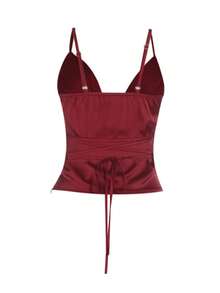 Onicee 女士夏季酒红色系带吊带背心，时尚性感露背吊带上衣，适合情人节、约会、聚会、派对、旅行、度假、海滩等场合。 - 酒紅色 - 查看 6