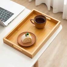 1pc Bamboo Wooden Tray With Handle, Breakfast Serving Tray For Bed, Living Room, Kitchen Dining, Christmas Gift - 1Pcs - View 5